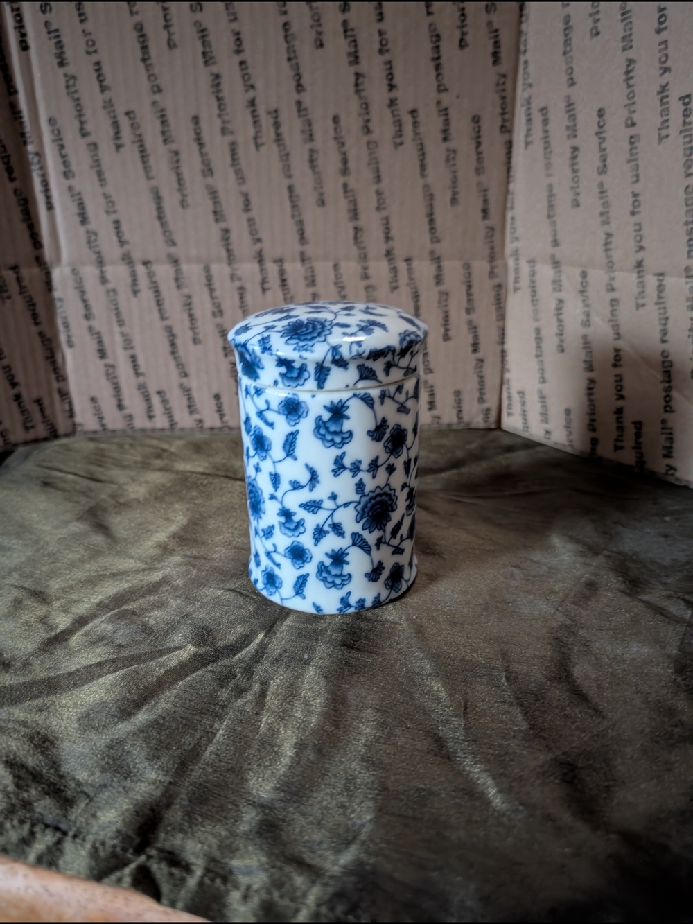Pier 1 Blue and White Floral Ceramic Jar with Lid